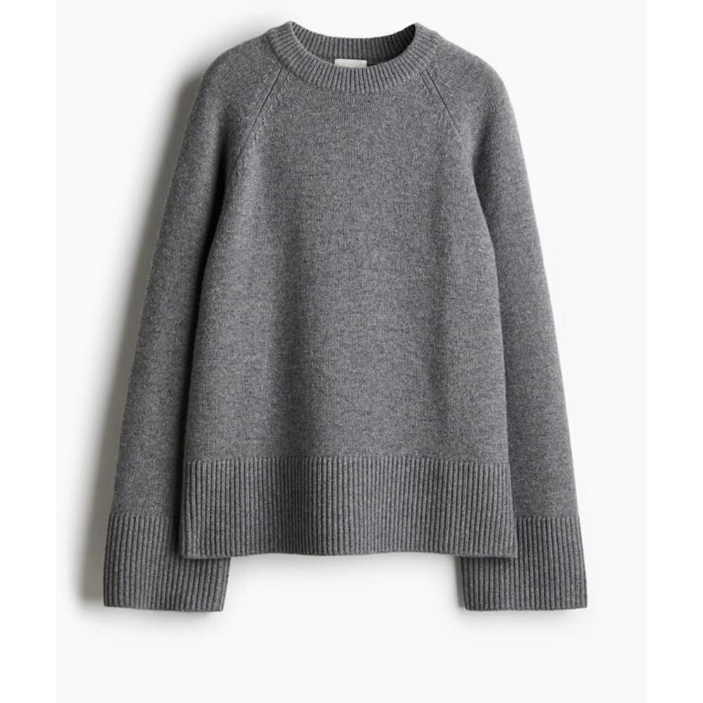 H&M Alpaca Wool Blend Oversized Sweater Gray Relaxed Fit Knit Size M